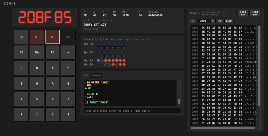 Web interface of the KIM-1 simulator running Tiny BASIC